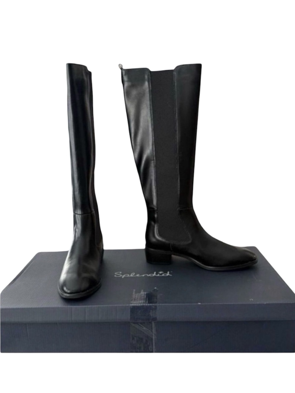 Splendid Andi Black Knee High Chelsea Boots Low Block Heel NWT Size 7